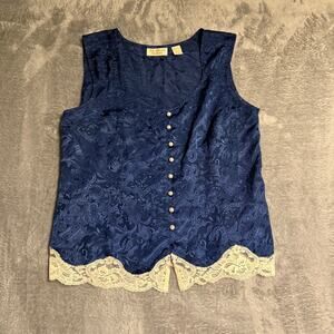 VTG Victoria's Secret Gold Label Women's Size M Blue Satin Lace‎ Camisole Tank